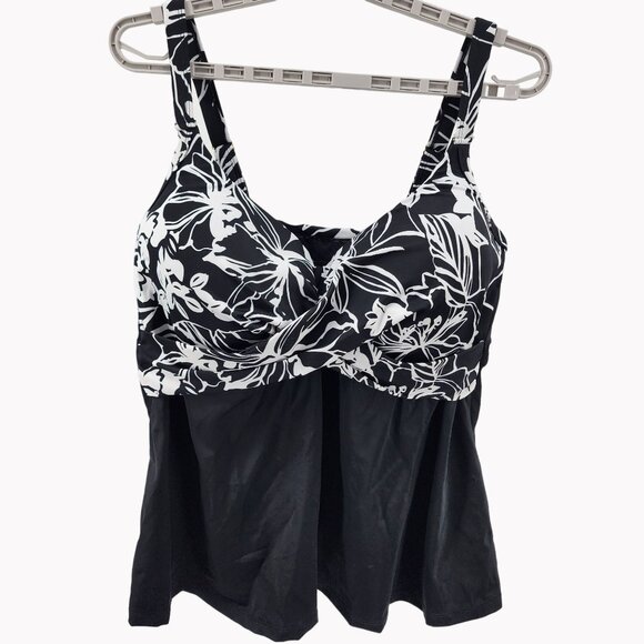 Swimsuits For All Womens 46D Black & White Underwire Floral Padded Tankini Top - Picture 1 of 7